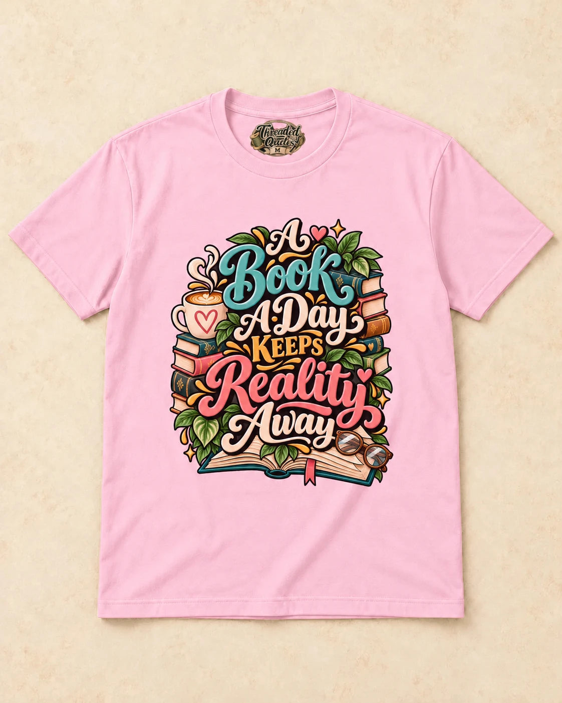 Shirt-only A Book A Day Keeps Reality Away T-shirt in Light Pink