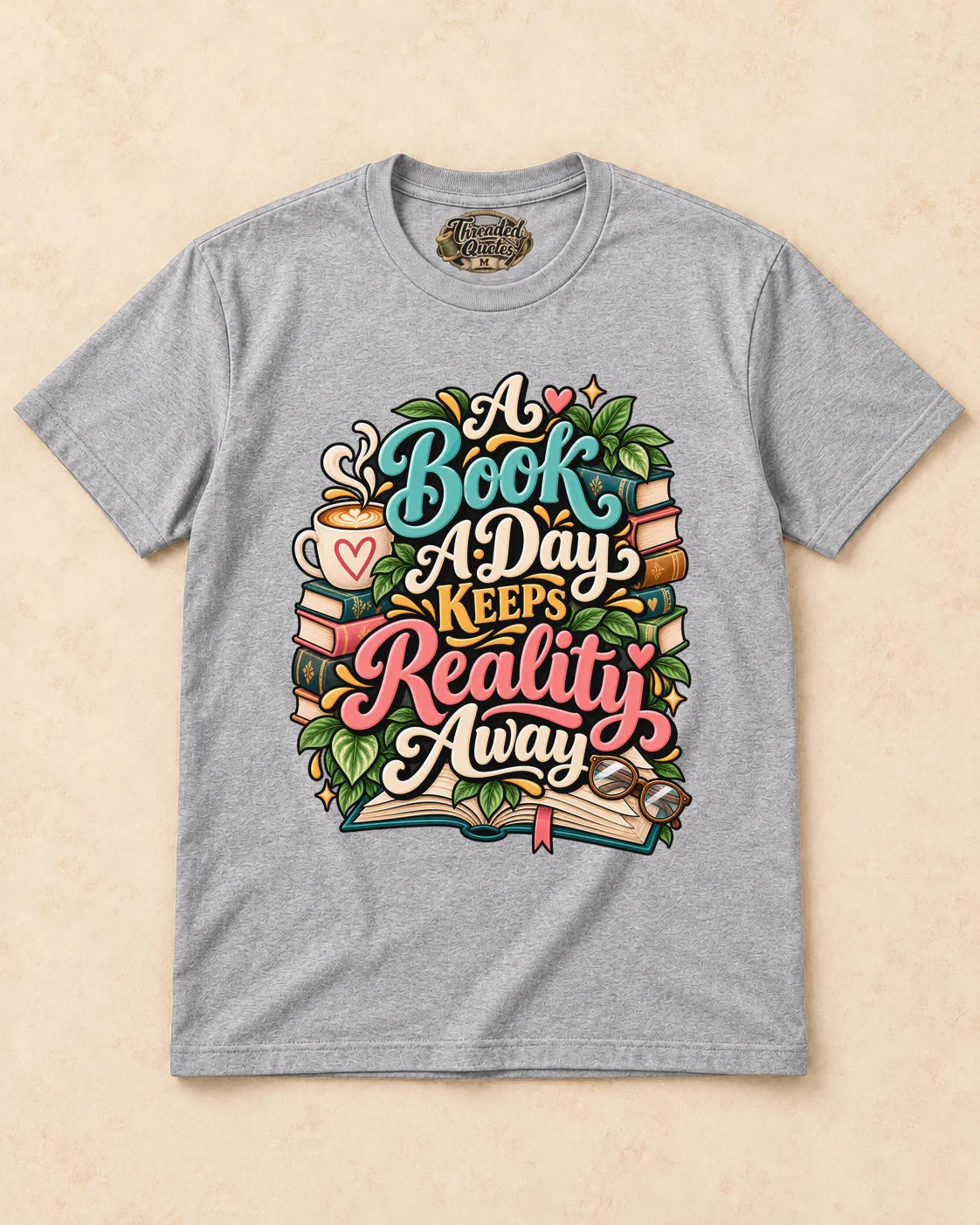 Shirt-only A Book A Day Keeps Reality Away T-shirt in Sport Grey