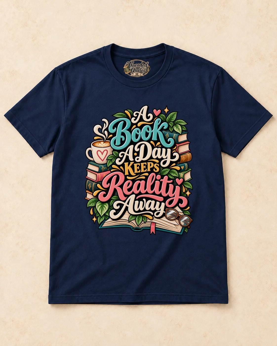 Shirt-only A Book A Day Keeps Reality Away T-shirt in Navy