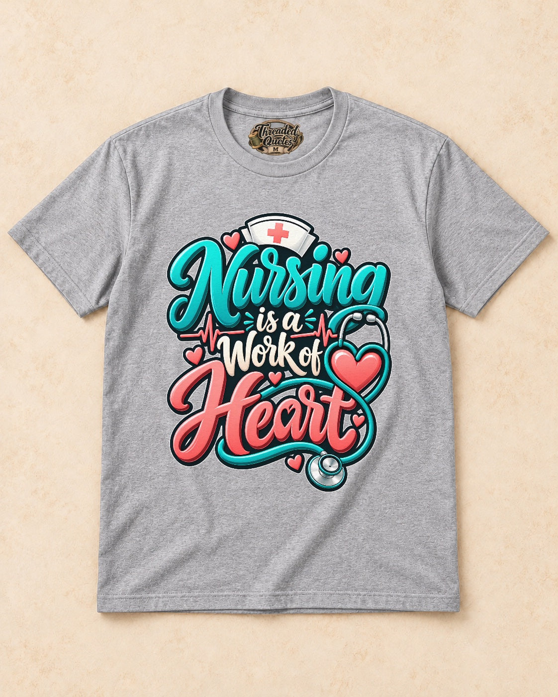 Shirt-only Nursing Is A Work Of Heart T-shirt in Sport Grey