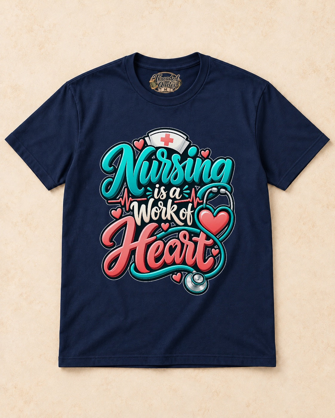 Shirt-only Nursing Is A Work Of Heart T-shirt in Navy