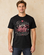 Model standing Compassion Is My Daily Workwear T-shirt in Black