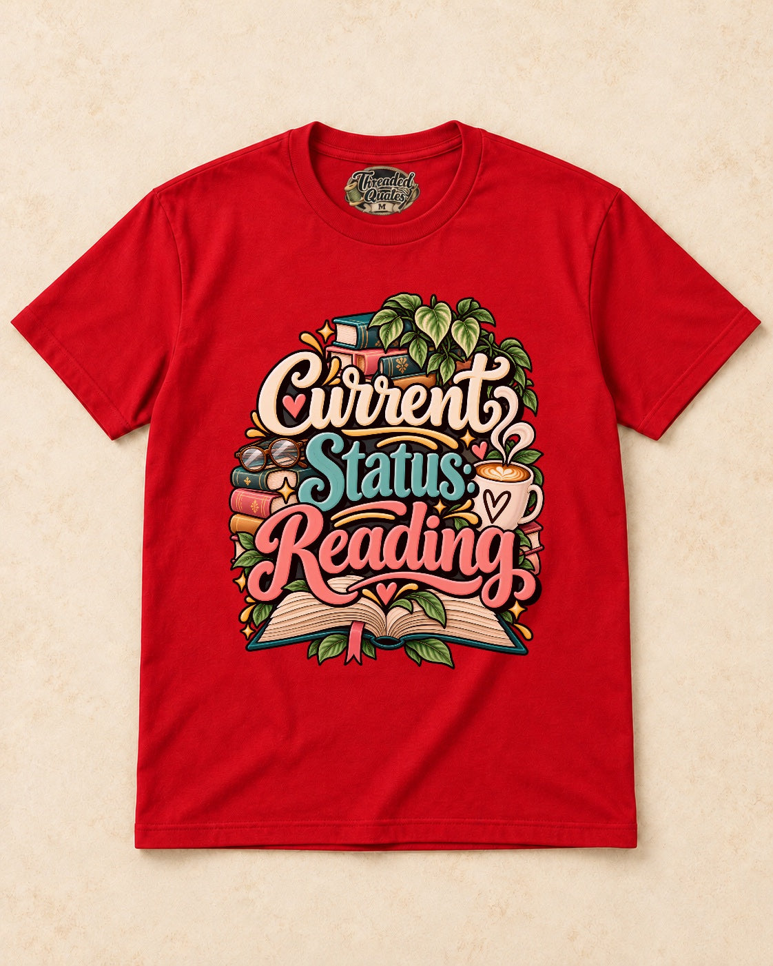 Shirt-only current status reading T-shirt in Red
