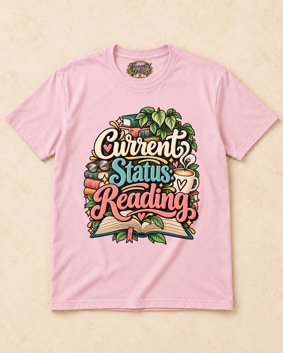 Shirt-only current status reading T-shirt in Light Pink