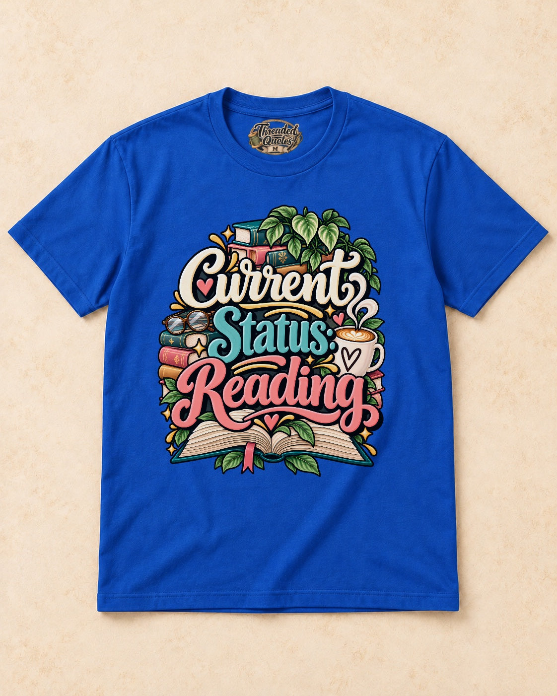 Shirt-only current status reading T-shirt in Royal Blue