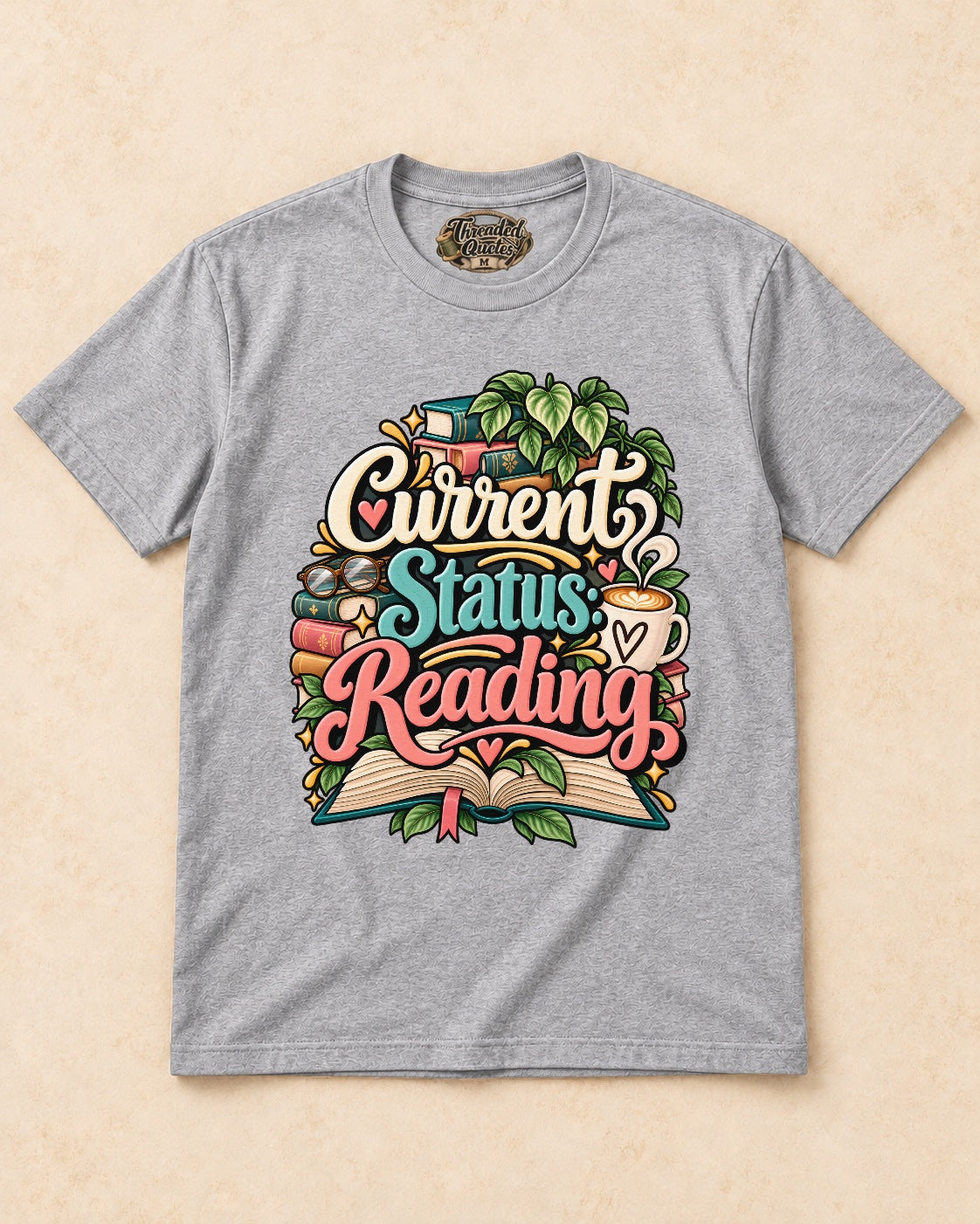 Shirt-only current status reading T-shirt in Sport Grey