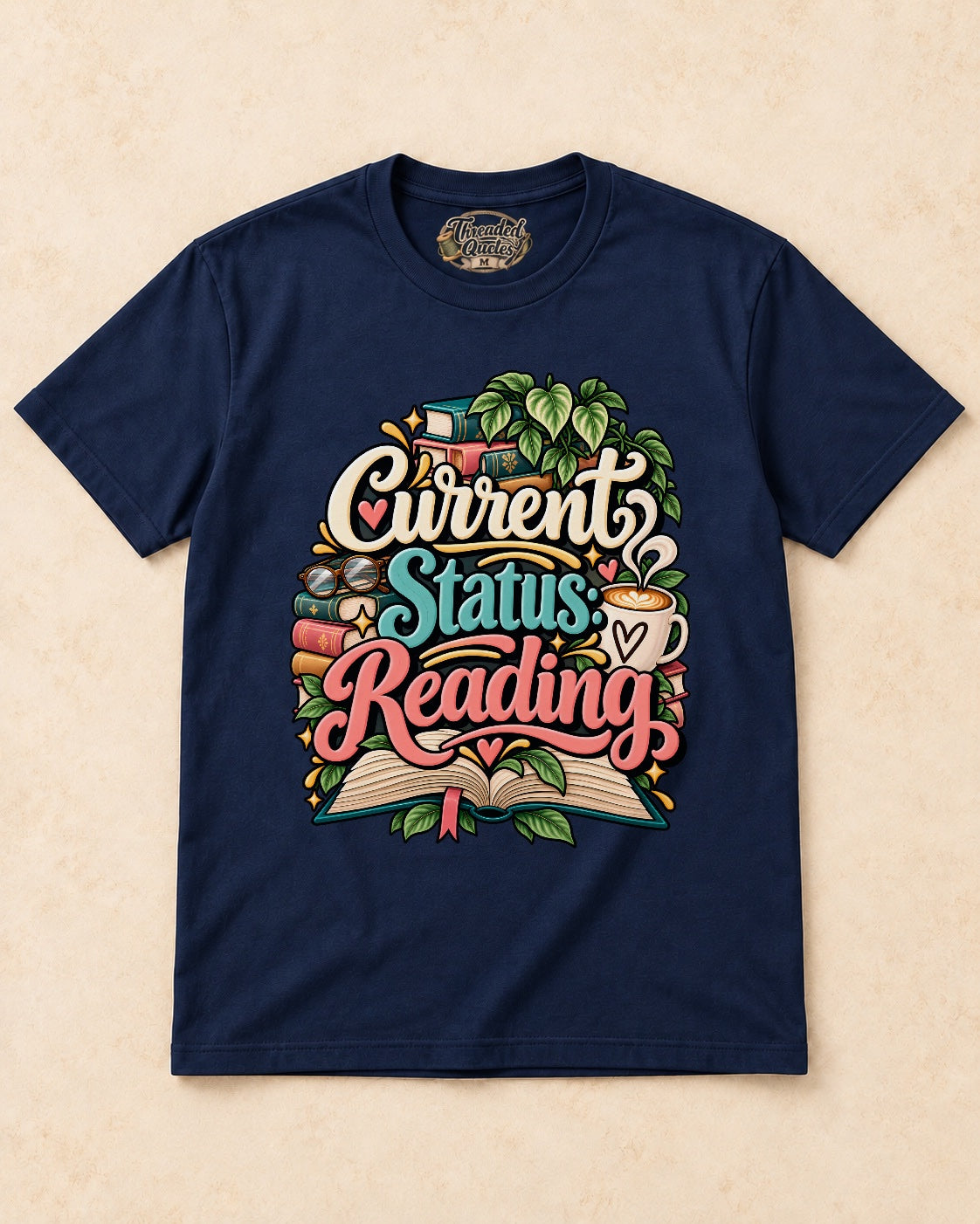 Shirt-only current status reading T-shirt in Navy