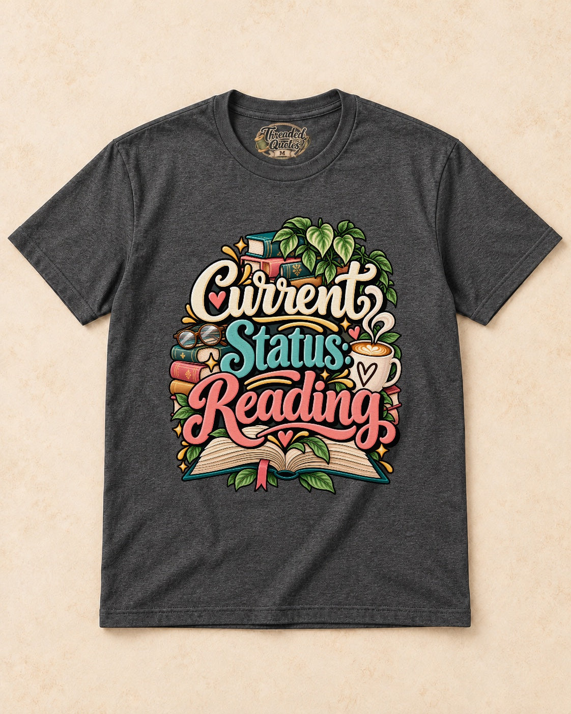 Shirt-only current status reading T-shirt in Dark Heather