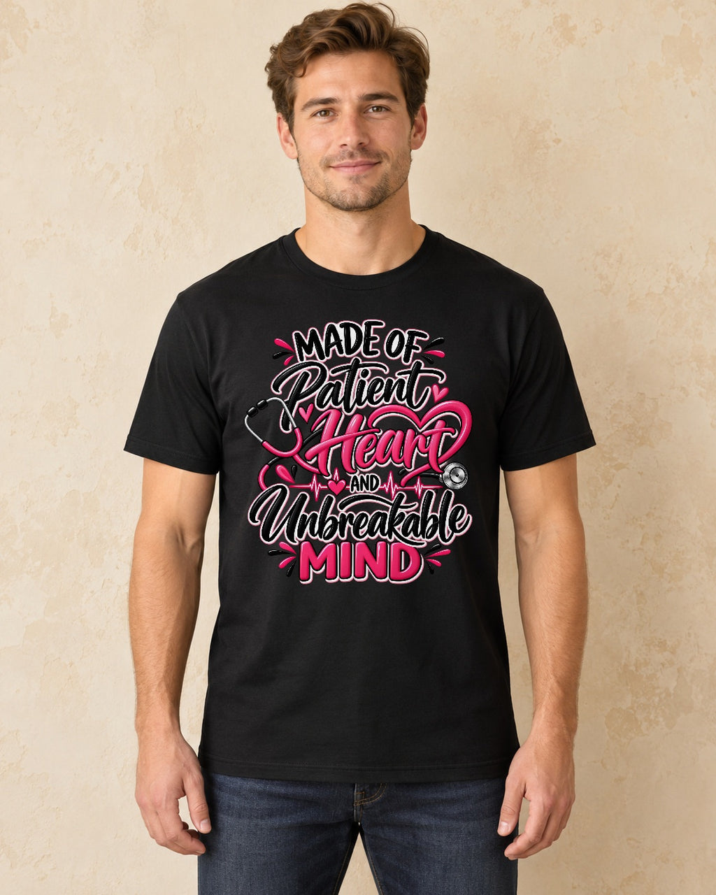 Model standing Made Of Patient Heart And Unbreakable Mind T-shirt in Black