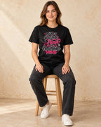 Model seated Made Of Patient Heart And Unbreakable Mind T-shirt in Black