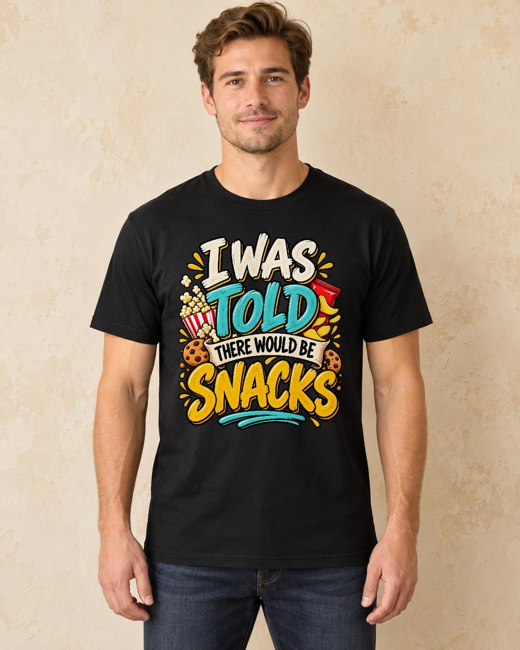 Model standing I Was Told There Would Be Snacks T-shirt in Black