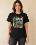 Model standing In My Reading Era T-shirt in Black