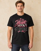 Model standing Heart Of The Hospital T-shirt in Black