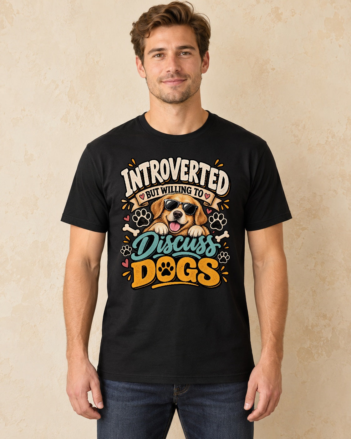 Model standing Introverted But Willing To Discuss Dogs T-shirt in Black