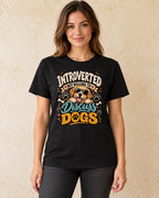 Model standing Introverted But Willing To Discuss Dogs T-shirt in Black