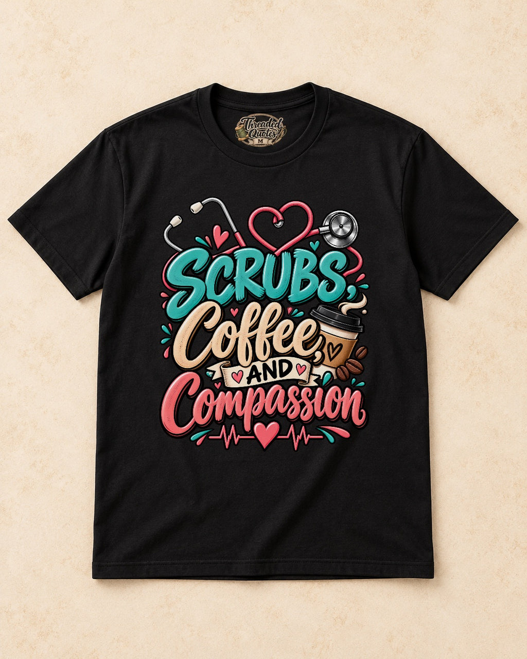 Shirt-only Scrubs Coffee And Compassion T-shirt in Black