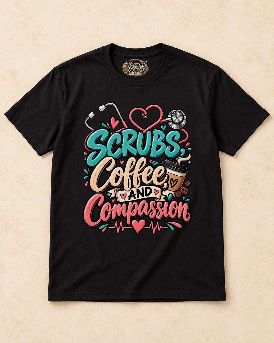 Shirt-only Scrubs Coffee And Compassion T-shirt in Black