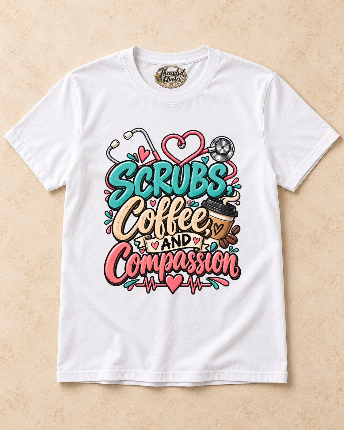 Shirt-only Scrubs Coffee And Compassion T-shirt in White