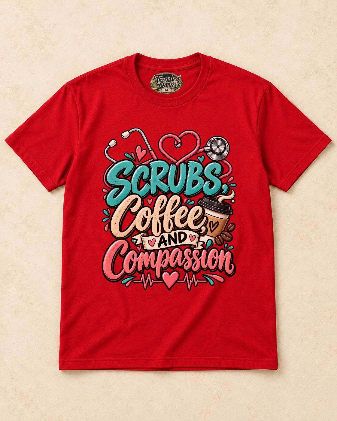 Shirt-only Scrubs Coffee And Compassion T-shirt in Red