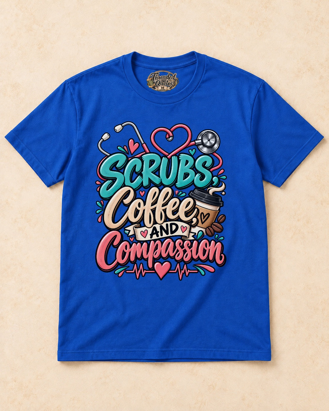 Shirt-only Scrubs Coffee And Compassion T-shirt in Royal Blue