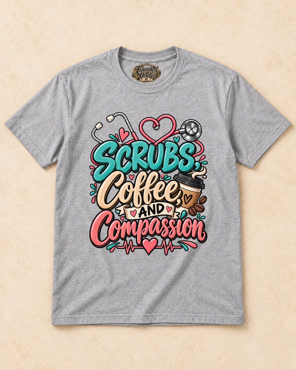 Shirt-only Scrubs Coffee And Compassion T-shirt in Sport Grey