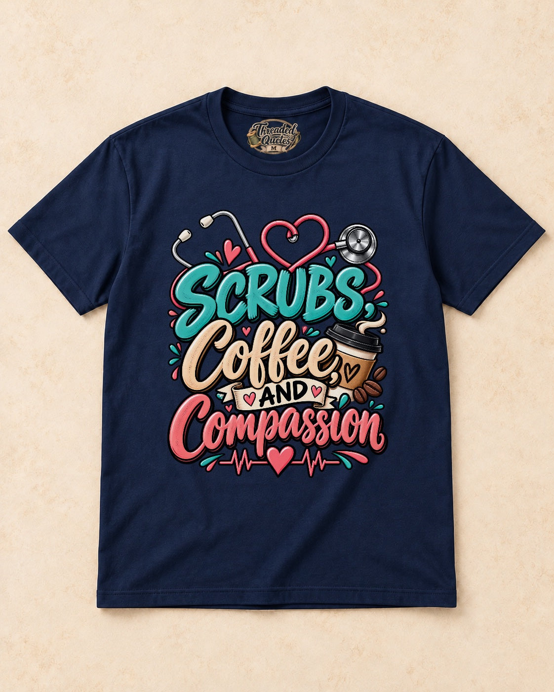 Shirt-only Scrubs Coffee And Compassion T-shirt in Navy