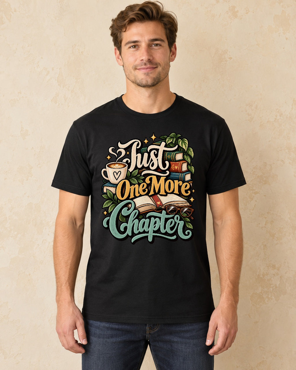 Model standing Just One More Chapter T-shirt in Black
