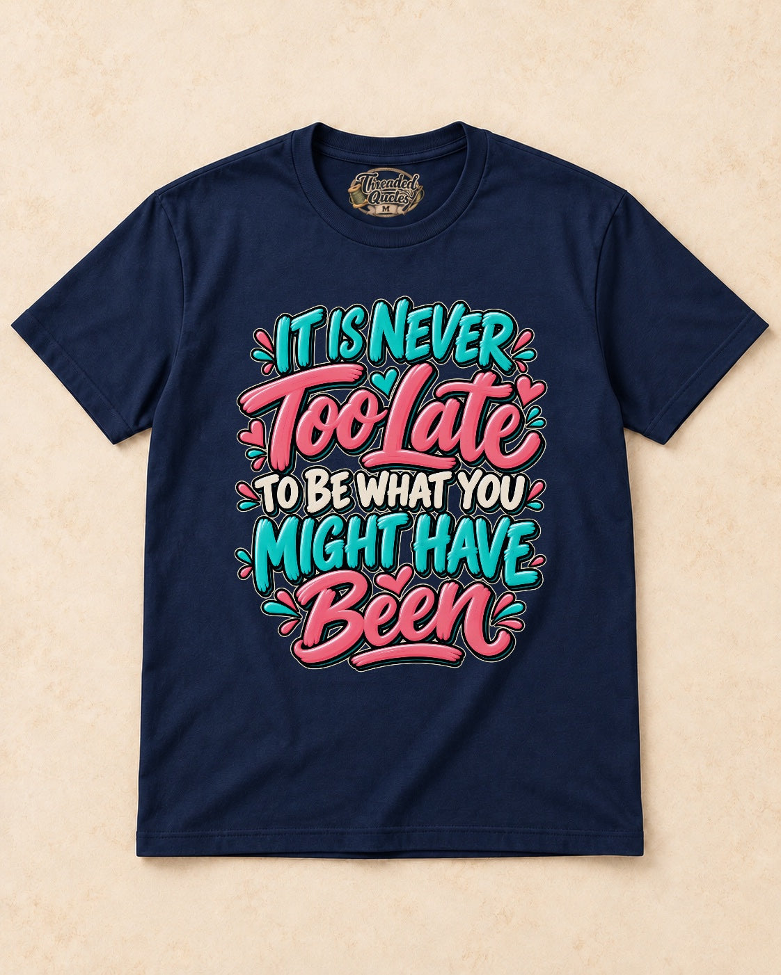 Shirt-only 0001 Colorful Hand Painted Quote Typography png T-shirt in Navy