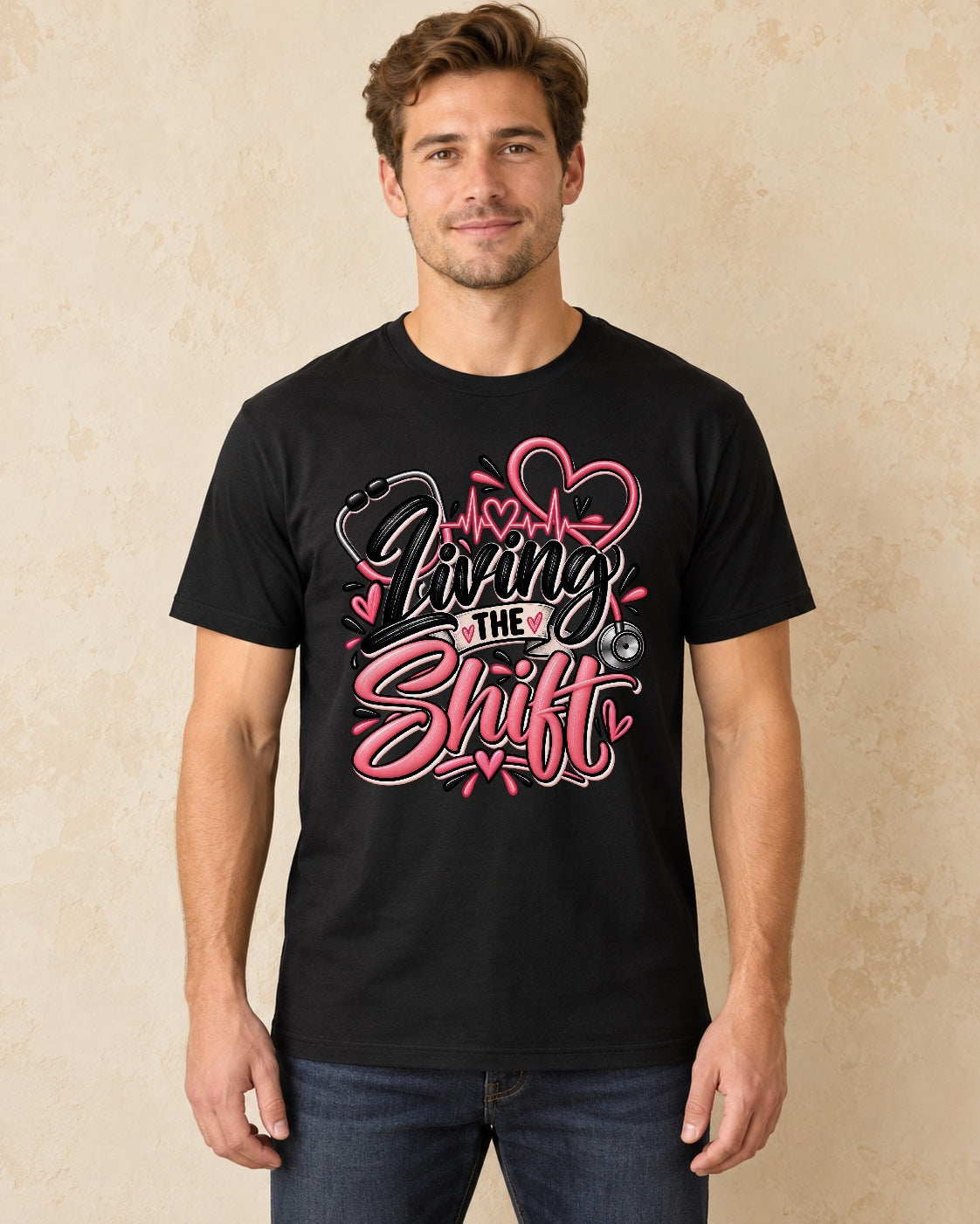 Model standing Living The Shift T-shirt in Black