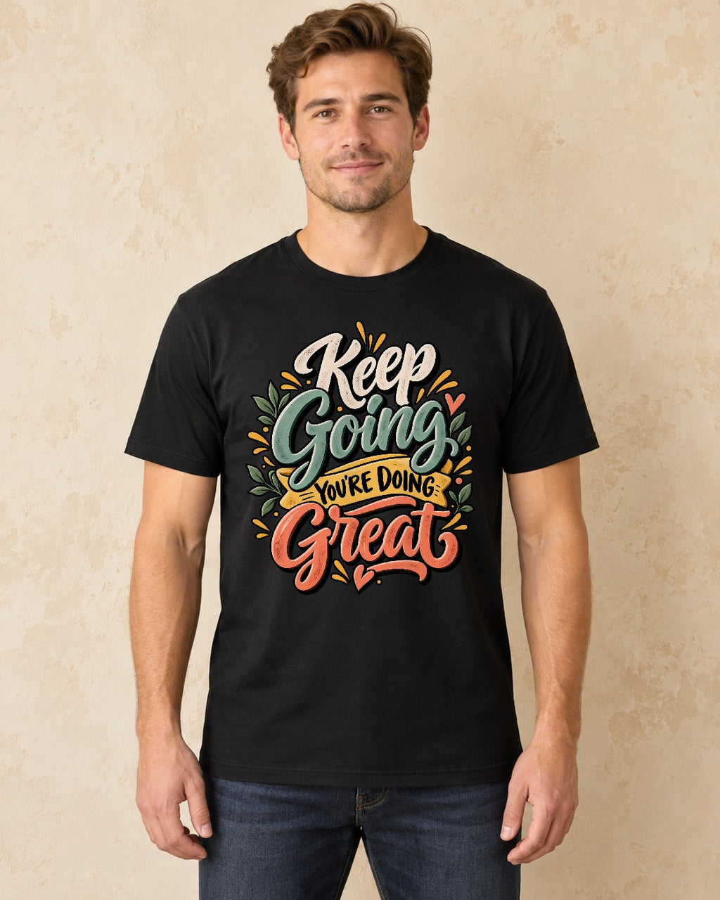 Model standing Keep Going You’re Doing Great T-shirt in Black