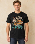 Model standing Coffee Dogs And Nap Time T-shirt in Black
