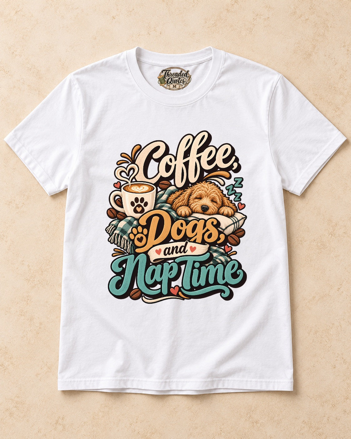 Shirt-only Coffee Dogs And Nap Time T-shirt in White