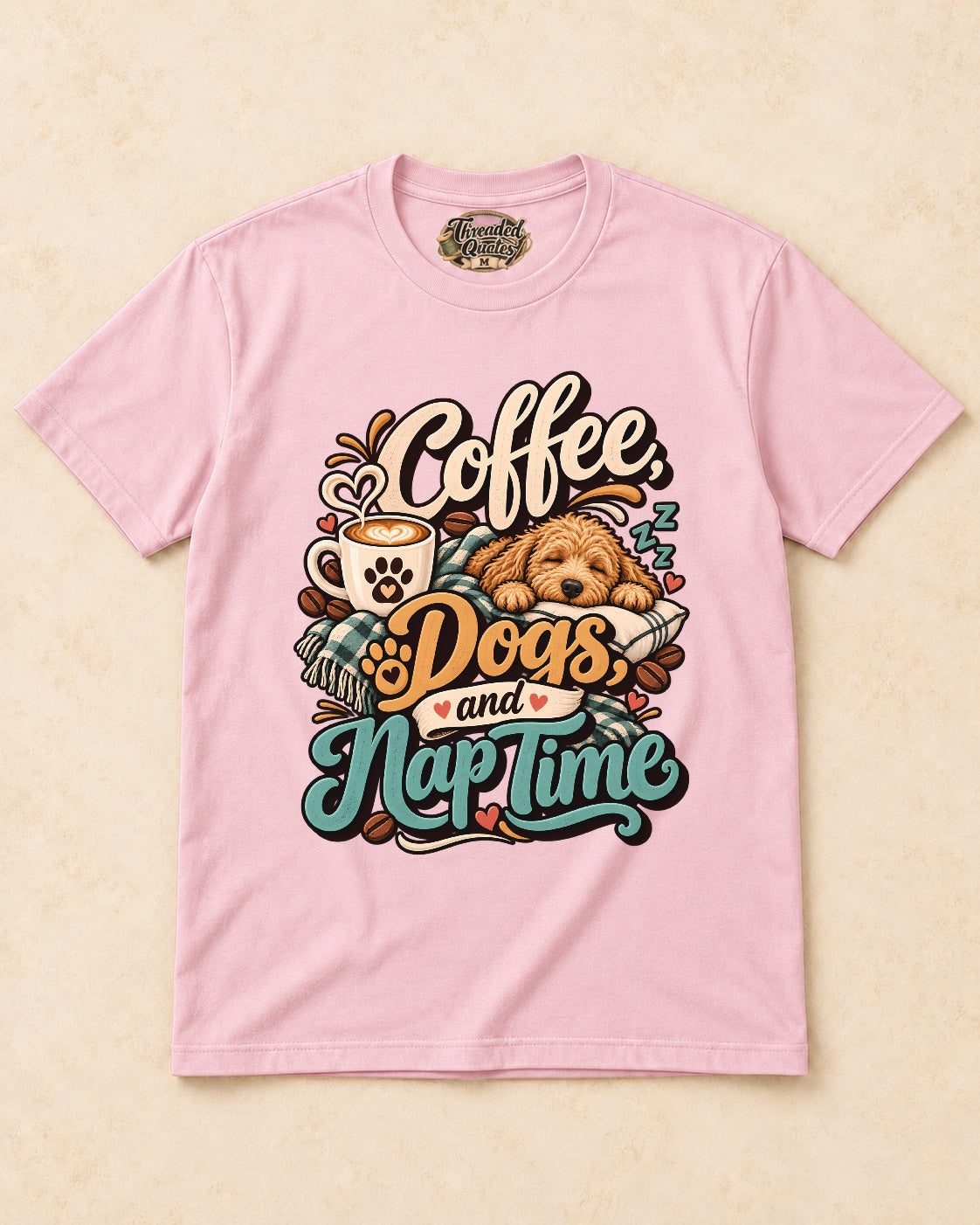 Shirt-only Coffee Dogs And Nap Time T-shirt in Light Pink